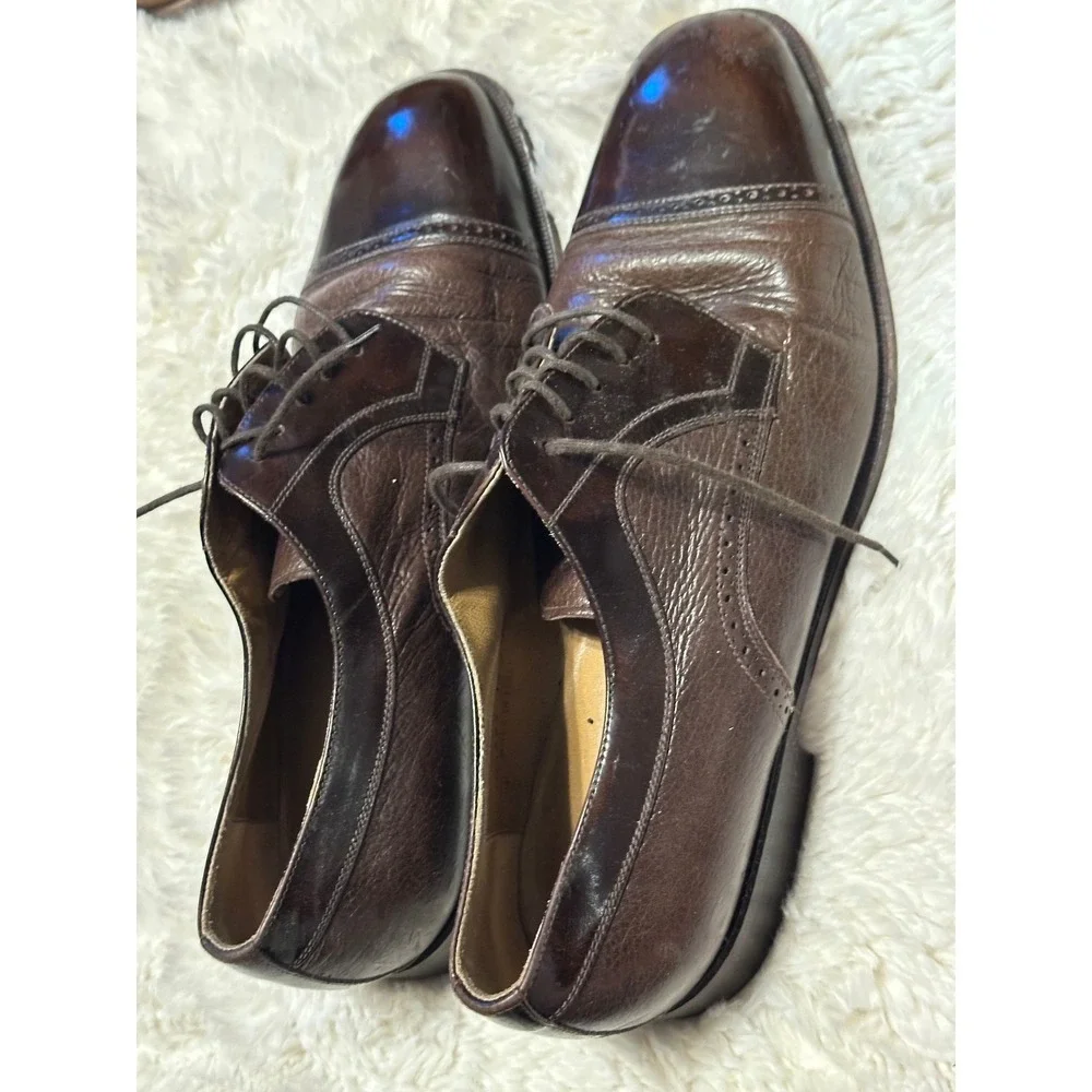 STAMATI MASTROIOANNI Brown Leather Cap Toe Oxford Dress Shoes Mens